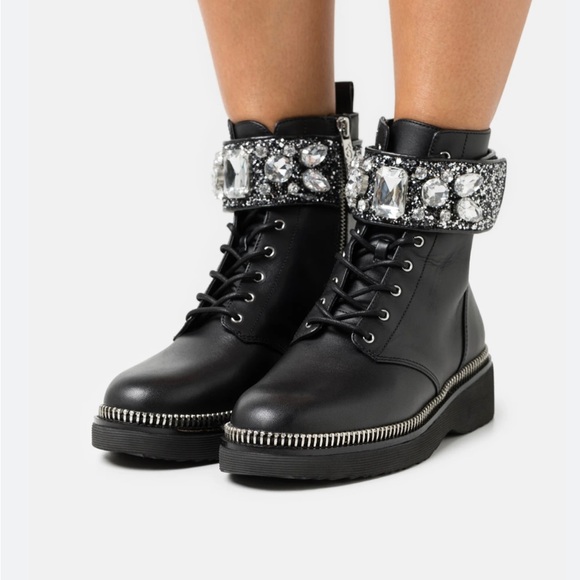 Michael Kors Black Combat Moto Boots with Chunky Sole - Picture 1 of 9